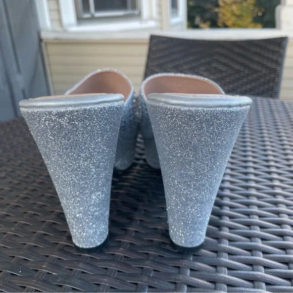 Silver Glitter Rhinestone Block Heeled Sandals Size 40 - Picture 6 of 11